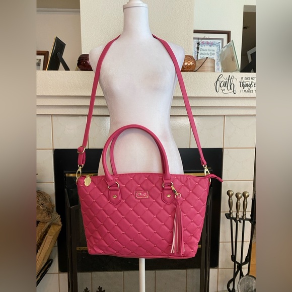 Betsey Johnson Handbags - Betsey Johnson, Luv Betsey Quilted Pink Large Tote Bag, Tassel, gold hardware